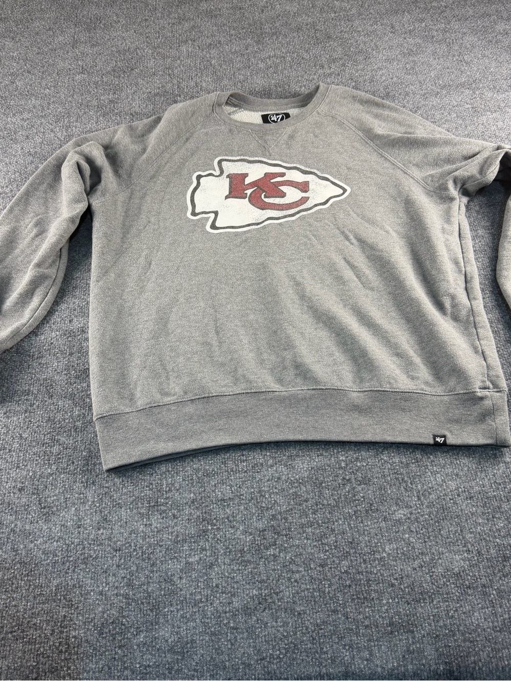47 Gray Crewneck Sweatshirt with Red Kansas City Chiefs Logo